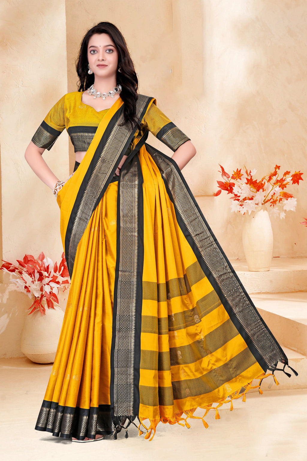 Gold & Black Paithani Cotton Silk Saree