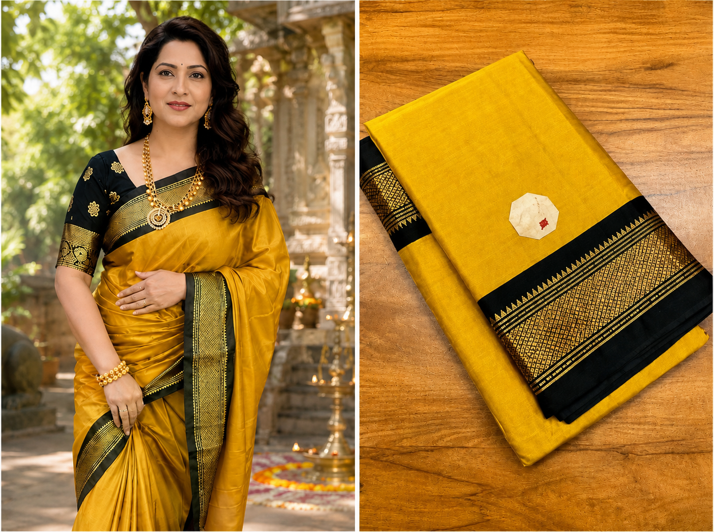 Gold & Black Paithani Cotton Silk Saree