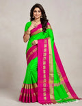 Parrot Green & Pink Rani Hathi Design (Elephant) Cotton Silk Saree