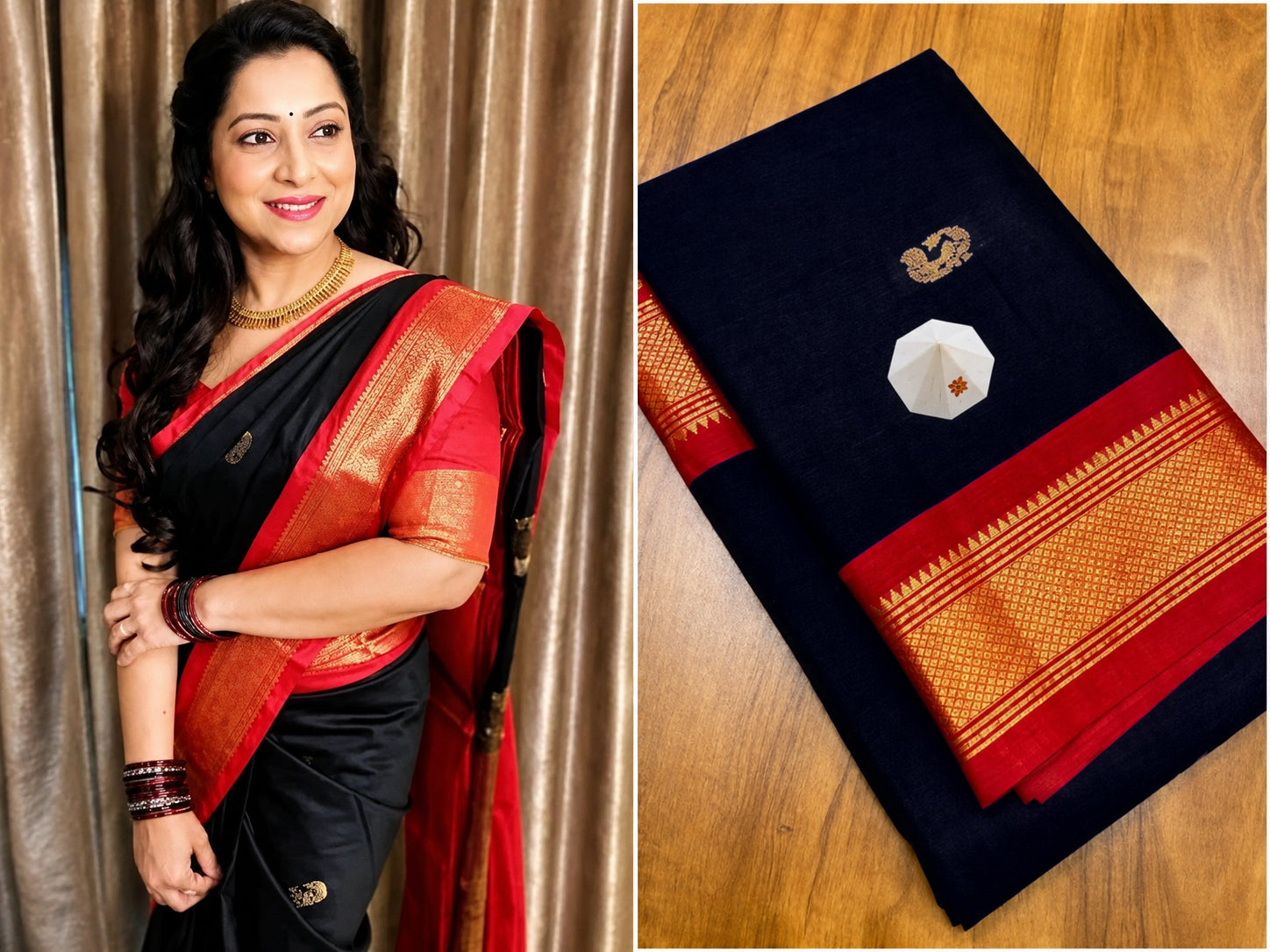 Black & Red Paithani Cotton Silk Saree