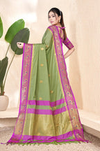 Pista & Rani Peacock Design Cotton Silk Saree with Running Blouse Piece – Premium Ethnic Wear | Moonixa