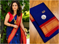 Navy Blue & Red Paithani Cotton Silk Saree