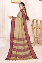 Beige & Brown Paithani Cotton Silk Saree
