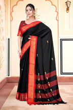 Black & Red Paithani Cotton Silk Saree