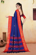 Navy Blue & Red Paithani Cotton Silk Saree