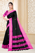 Black & Rani Pink Paithani Cotton Silk Saree