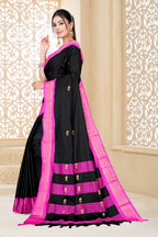 Black & Rani Pink Paithani Cotton Silk Saree