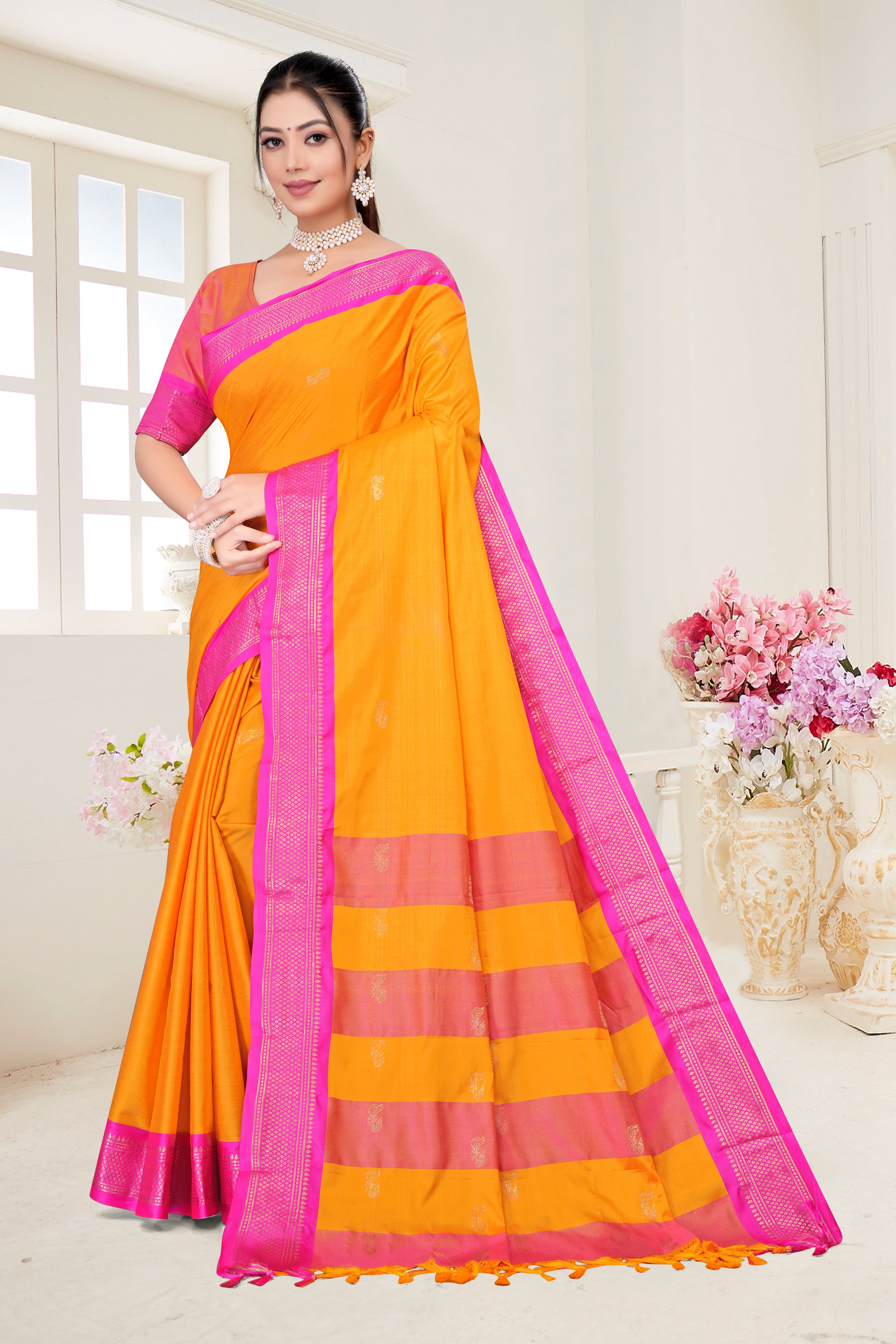 Gold & Rani Pink Paithani Cotton Silk Saree
