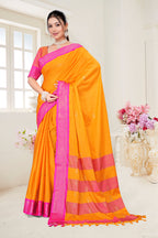 Gold & Rani Pink Paithani Cotton Silk Saree