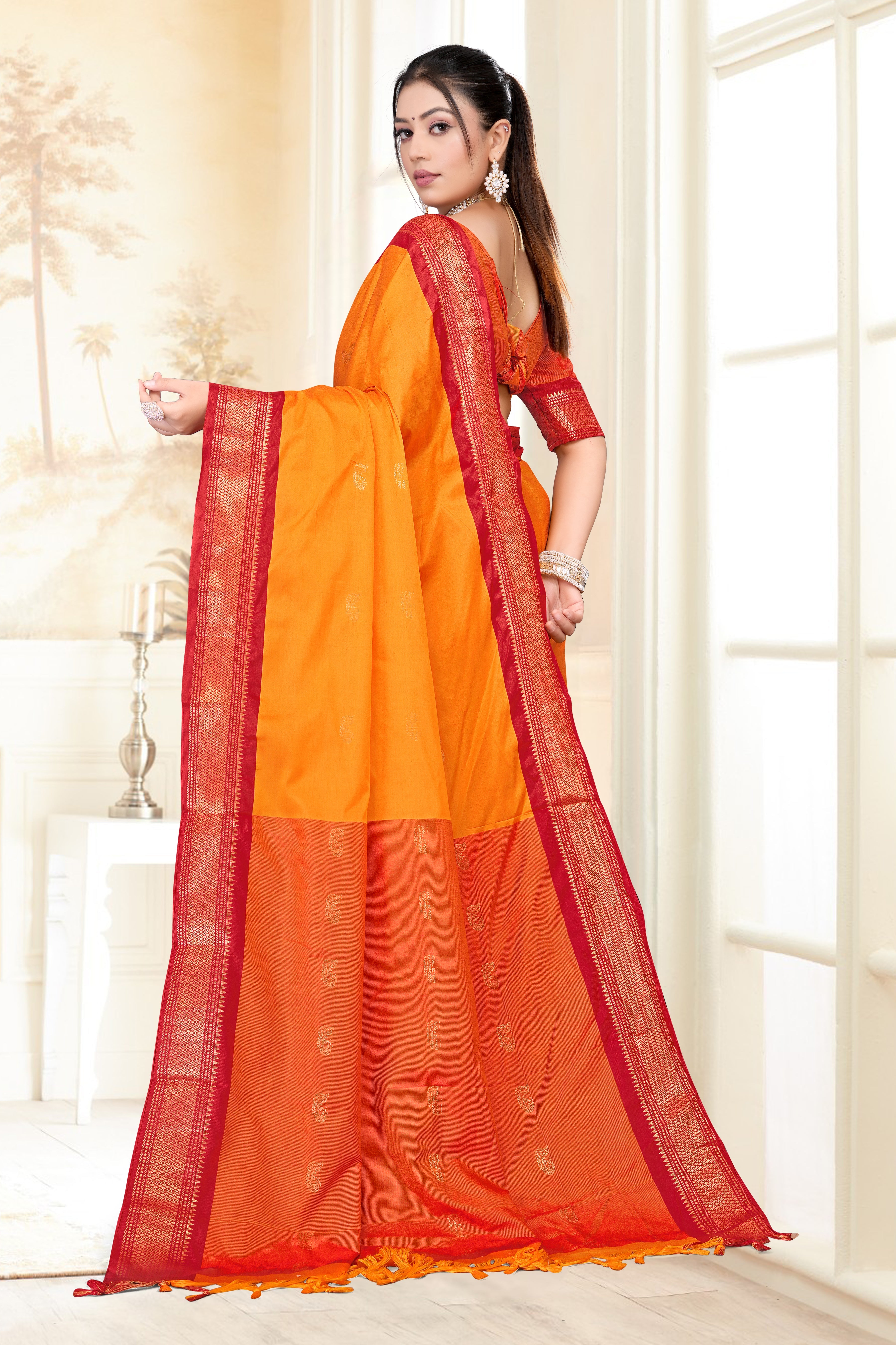 Gold & Red Paithani Cotton Silk Saree
