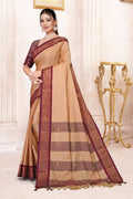 Light Almond & Brown Paithani Cotton Silk Saree