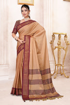 Light Almond & Brown Paithani Cotton Silk Saree