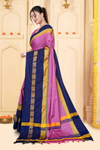 Pink & Navy Blue Hathi Design (Elephant) Cotton Silk Saree