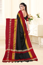 Black & Red Hathi Design (Elephant) Cotton Silk Saree