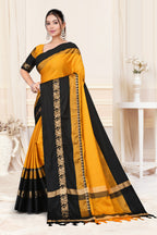 Gold & Black Hathi Design (Elephant) Cotton Silk Saree