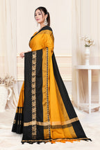 Gold & Black Hathi Design (Elephant) Cotton Silk Saree