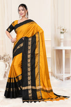 Gold & Black Hathi Design (Elephant) Cotton Silk Saree