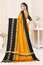 Gold & Black Hathi Design (Elephant) Cotton Silk Saree