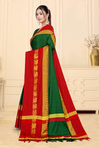 Bottle Green & Red Hathi Design (Elephant) Cotton Silk Saree