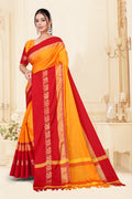 Gold & Red Hathi Design (Elephant) Cotton Silk Saree