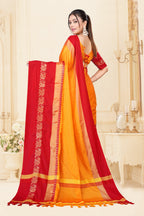 Gold & Red Hathi Design (Elephant) Cotton Silk Saree