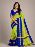 Lemon Yellow & Navy Blue Hathi Design (Elephant) Cotton Silk Saree