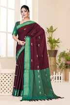 Brown & Green Paithani Cotton Silk Saree