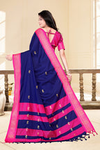 Navy Blue & Rani Pink Paithani Cotton Silk Saree