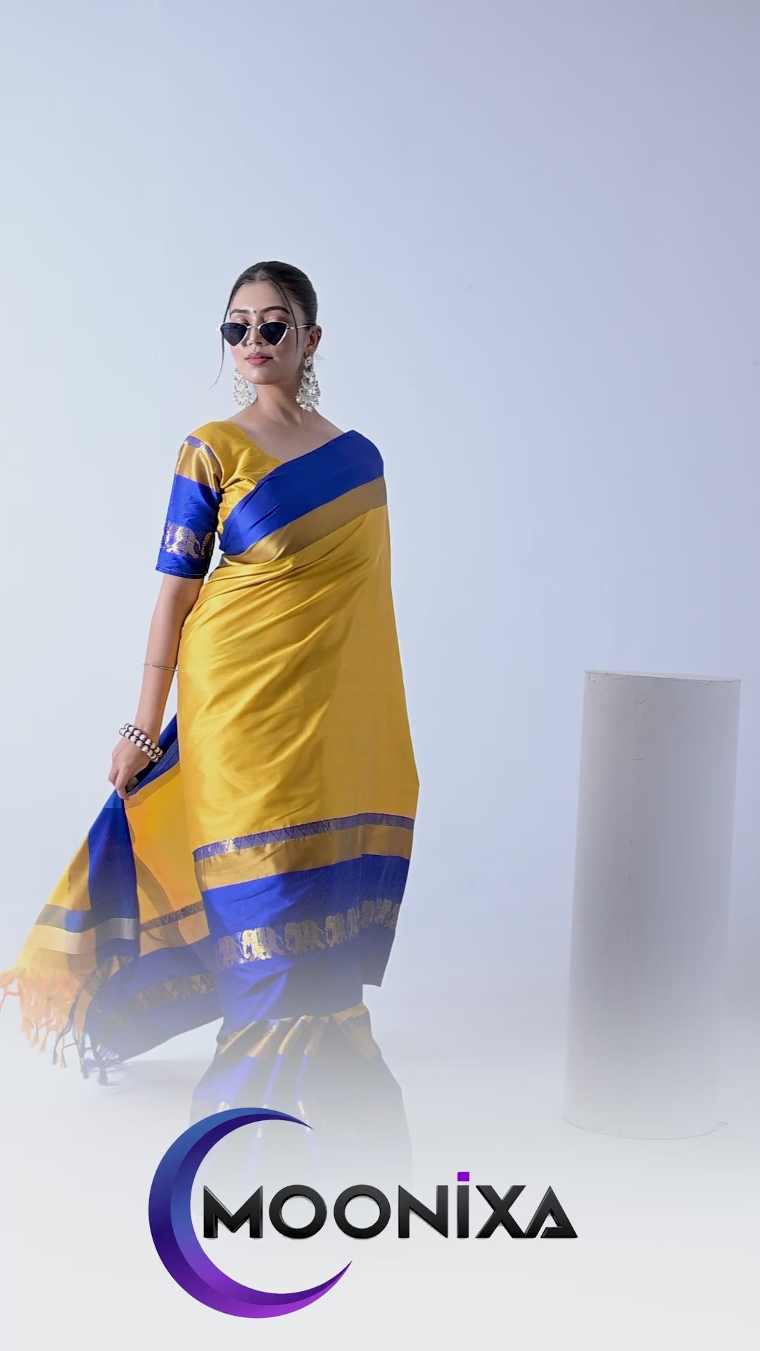 Gold & Royal Blue Hathi Design (Elephant) Cotton Silk Saree