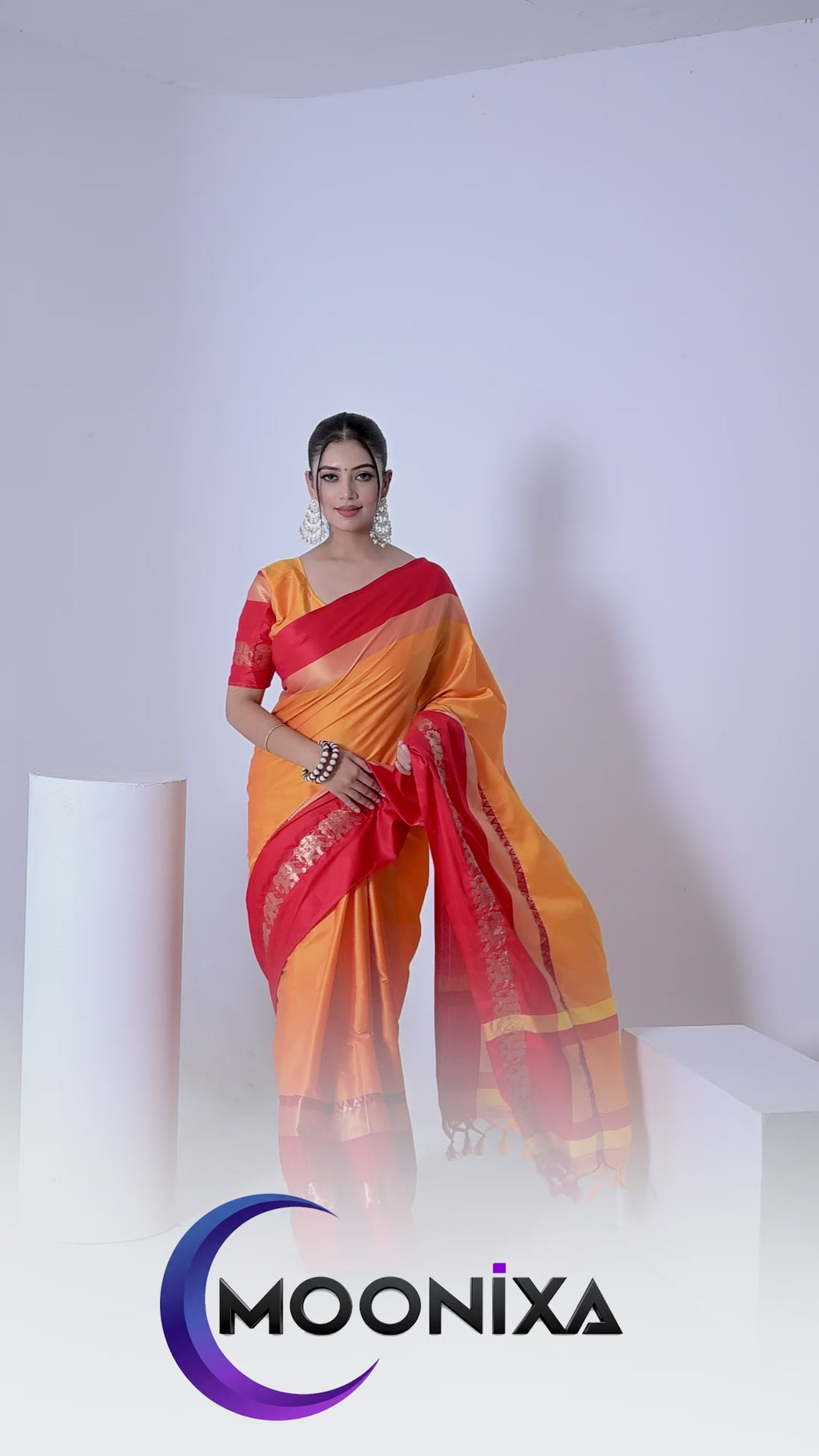Gold & Red Hathi Design (Elephant) Cotton Silk Saree