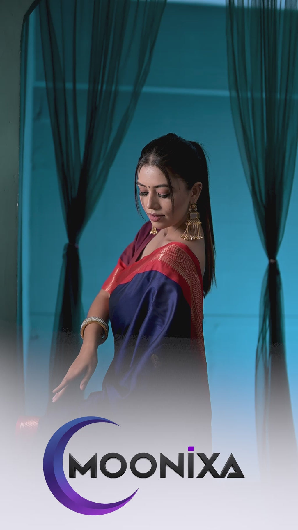 Navy Blue & Red Paithani Cotton Silk Saree