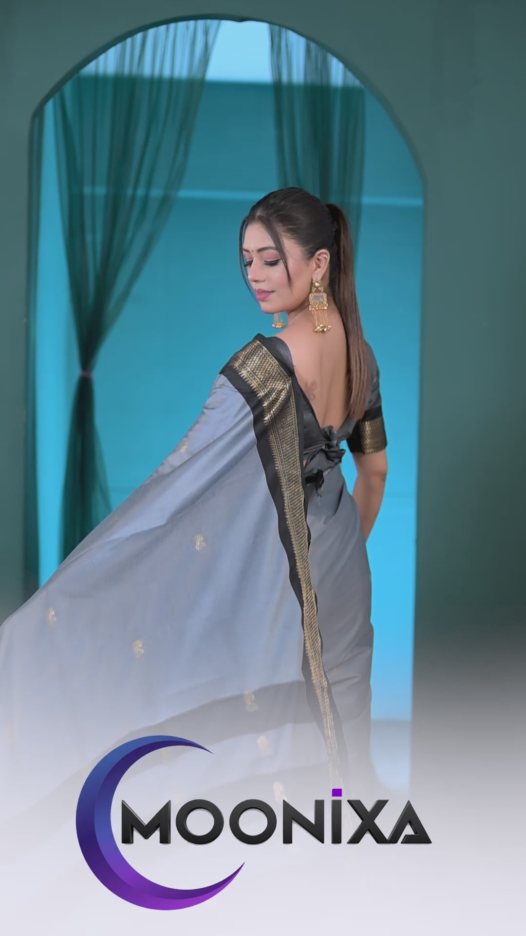 Grey & Black Paithani Cotton Silk Saree