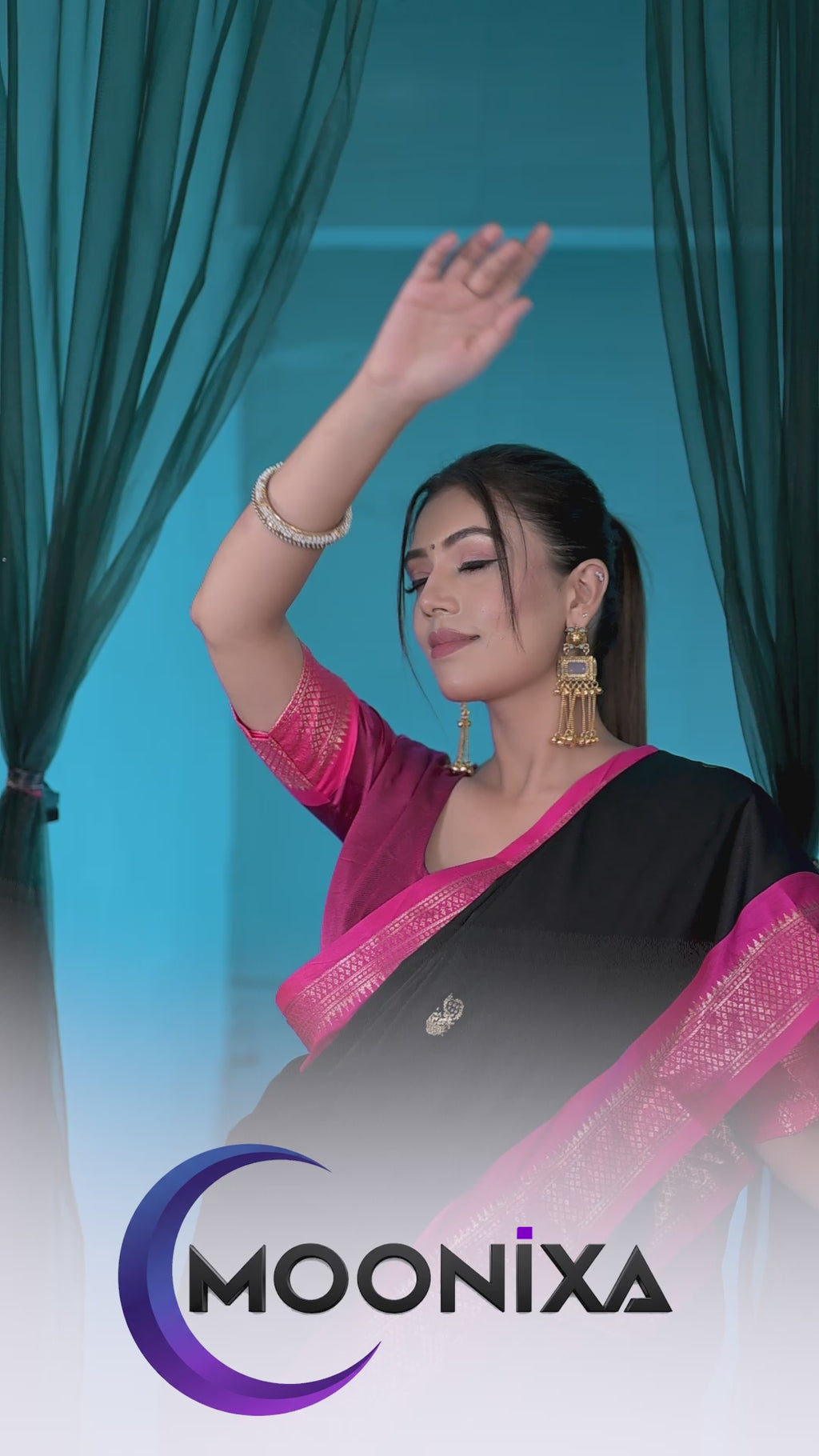 Black & Rani Pink Paithani Cotton Silk Saree